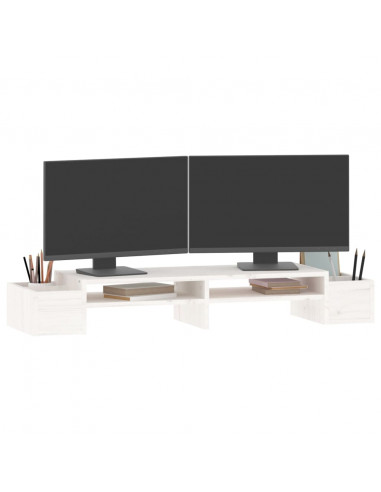 Supporto per Monitor Bianco100x27,5x15cm Legno Massello di Pino