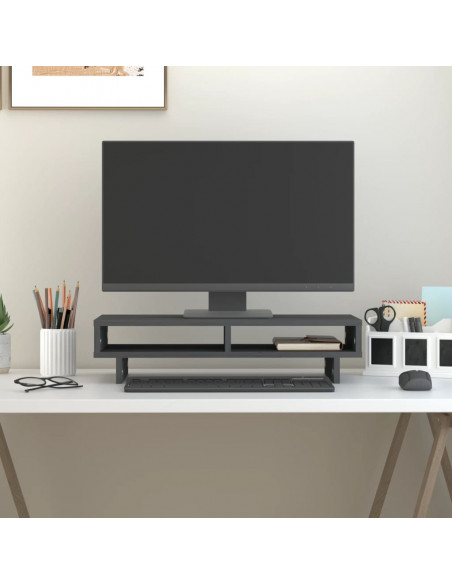 Supporto per Monitor Grigio 60x27x14 cm Legno Massello di Pino