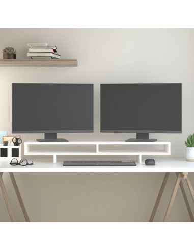Supporto per Monitor Bianco 100x27x14 cm Legno Massello di Pino