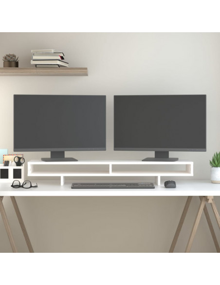 Supporto per Monitor Bianco 100x27x14 cm Legno Massello di Pino