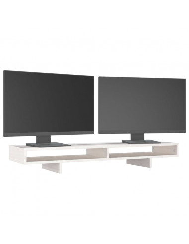 Supporto per Monitor Bianco 100x27x14 cm Legno Massello di Pino