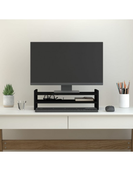 Supporto per Monitor Nero 50x27x15 cm in Legno Massello di Pino