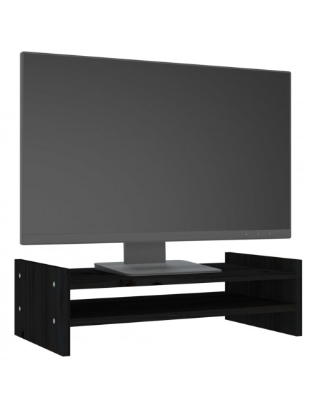 Supporto per Monitor Nero 50x27x15 cm in Legno Massello di Pino