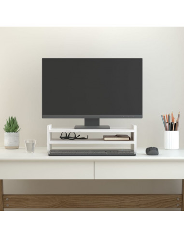 Supporto per Monitor Bianco 50x27x15 cm Legno Massello di Pino