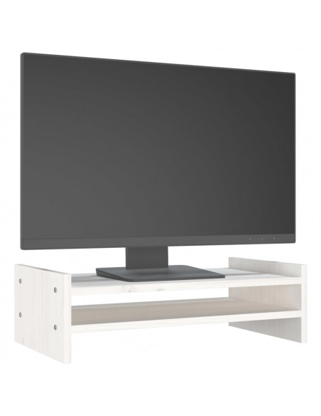 Supporto per Monitor Bianco 50x27x15 cm Legno Massello di Pino