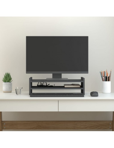 Supporto per Monitor Grigio 50x27x15 cm Legno Massello di Pino