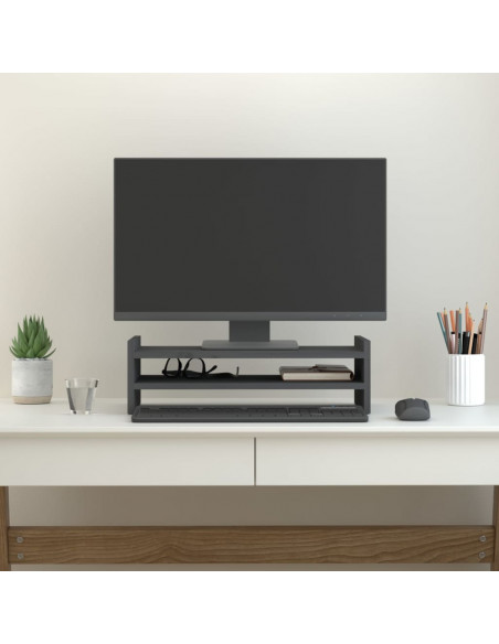 Supporto per Monitor Grigio 50x27x15 cm Legno Massello di Pino