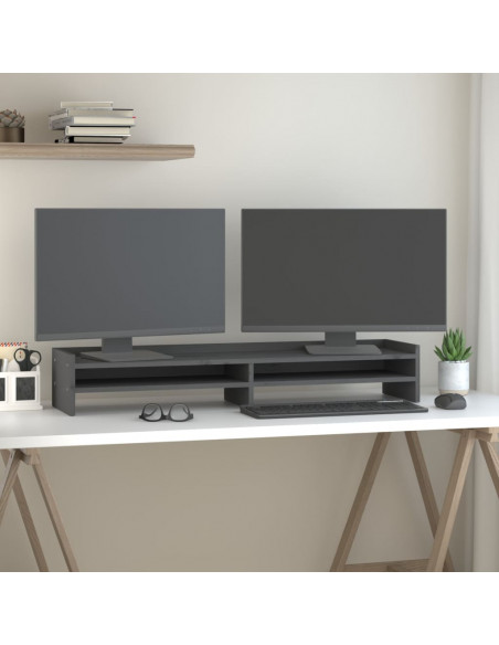 Supporto per Monitor Grigio 100x24x16 cm Legno Massello di Pino