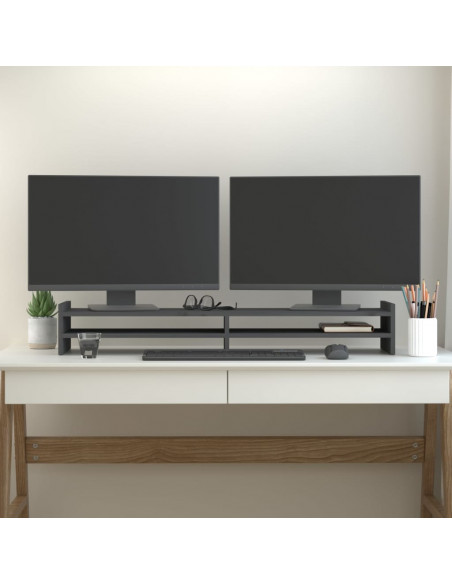 Supporto per Monitor Grigio 100x27x15 cm Legno Massello di Pino