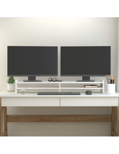 Supporto per Monitor Bianco 100x27x15 cm Legno Massello di Pino