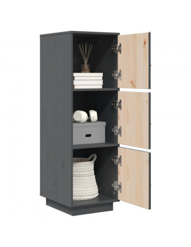 Credenza Grigia 34x40x108,5 cm in Legno Massello di Pino