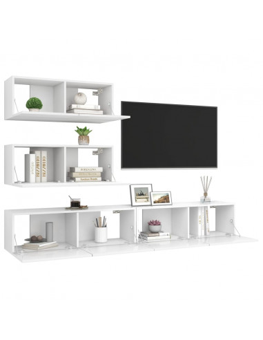 Set Mobili Porta TV 4 pz Bianco in Legno Multistrato