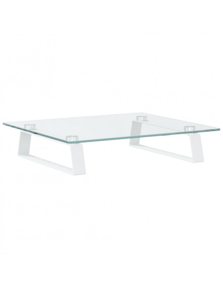 Supporto per Monitor Bianco 40x35x8cm Vetro Temperato e Metallo