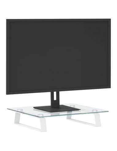 Supporto per Monitor Bianco 40x35x8cm Vetro Temperato e Metallo