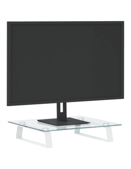 Supporto per Monitor Bianco 40x35x8cm Vetro Temperato e Metallo