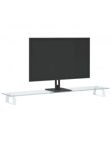 Supporto per Monitor Bianco 100x20x8cm Vetro Temperato Metallo