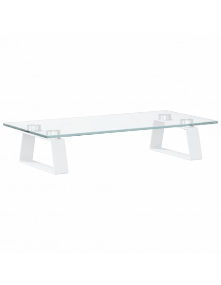 Supporto per Monitor Bianco 40x20x8cm Vetro Temperato e Metallo