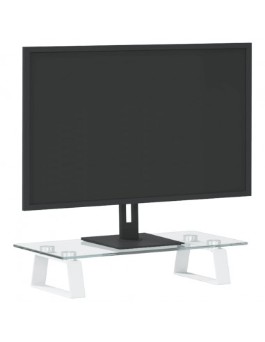 Supporto per Monitor Bianco 40x20x8cm Vetro Temperato e Metallo
