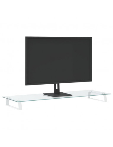 Supporto per Monitor Bianco 100x35x8cm Vetro Temperato Metallo