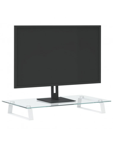 Supporto per Monitor Bianco 60x35x8cm Vetro Temperato e Metallo