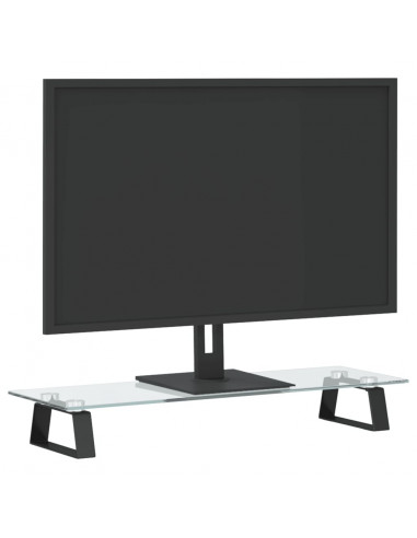 Supporto per Monitor Nero 60x20x8cm Vetro Temperato e Metallo