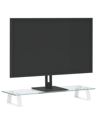 Supporto per Monitor Bianco 60x20x8cm Vetro Temperato e Metallo