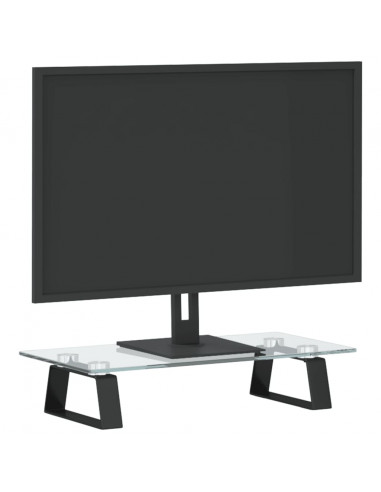 Supporto per Monitor Nero 40x20x8cm Vetro Temperato e Metallo