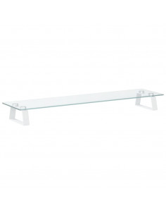 Supporto per Monitor Bianco 80x20x8cm Vetro Temperato e Metallo 2