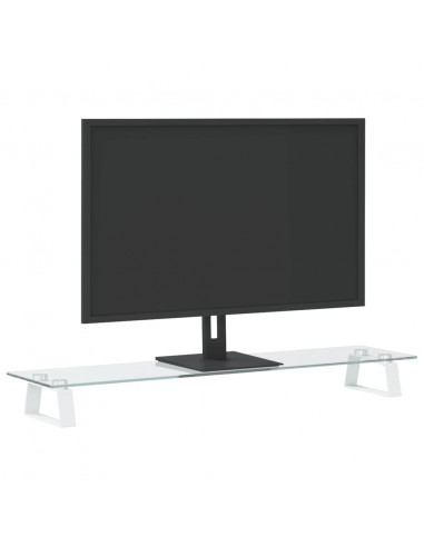 Supporto per Monitor Bianco 80x20x8cm Vetro Temperato e Metallo