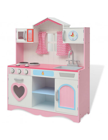 Cucina Giocattolo in Legno 82x30x100 cm Rosa e Bianca