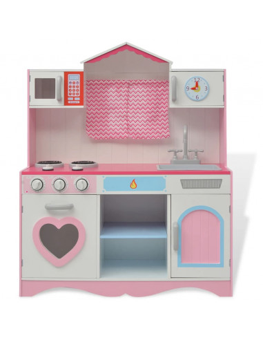 Cucina Giocattolo in Legno 82x30x100 cm Rosa e Bianca