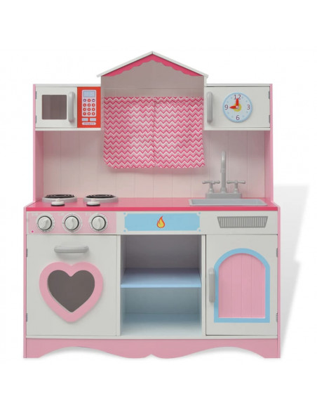 Cucina Giocattolo in Legno 82x30x100 cm Rosa e Bianca