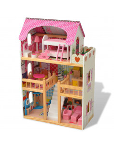 Casa delle Bambole a 3 Piani in Legno 60x30x90 cm 2
