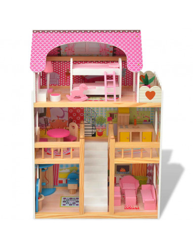 Casa delle Bambole a 3 Piani in Legno 60x30x90 cm