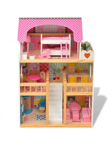 Casa delle Bambole a 3 Piani in Legno 60x30x90 cm