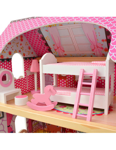 Casa delle Bambole a 3 Piani in Legno 60x30x90 cm