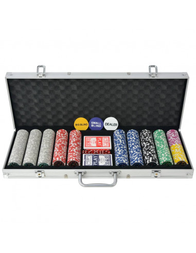 Set da Poker con 500 Chips Laser in Alluminio