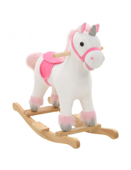 Unicorno a Dondolo in Peluche 65x32x58 cm Bianco e Rosa