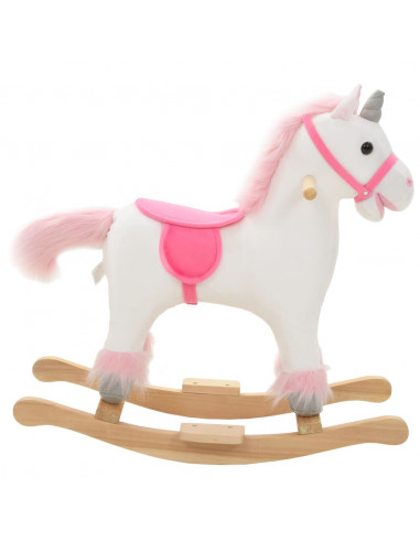 Unicorno a Dondolo in Peluche 65x32x58 cm Bianco e Rosa
