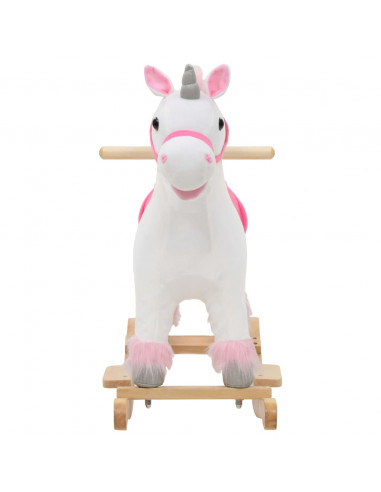 Unicorno a Dondolo in Peluche 65x32x58 cm Bianco e Rosa