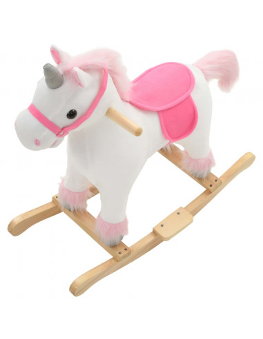 Unicorno a Dondolo in Peluche 65x32x58 cm Bianco e Rosa