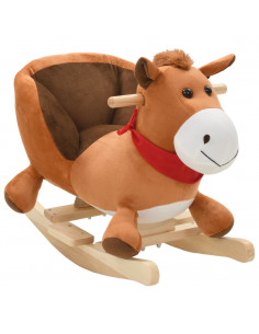 Cavallo a Dondolo con Schienale in Peluche 60x32x50 cm Marrone 2