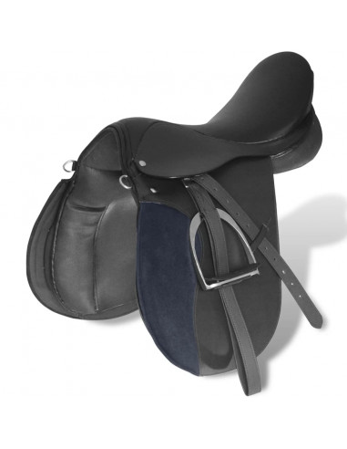 Set Sella Equitazione 16" in Pelle Naturale Nera 14 cm 5-in-1