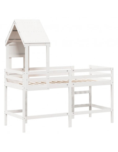 Letto Soppalco con Scala e Tetto Bianco 90x190 cm Massello Pino