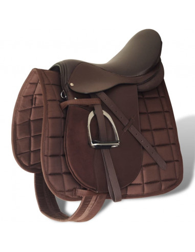 Set Sella Equitazione 17,5" in pelle naturale Marrone 18 cm 5-in-1