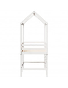 Letto Soppalco con Scala e Tetto Bianco 90x200 cm Massello Pino 2