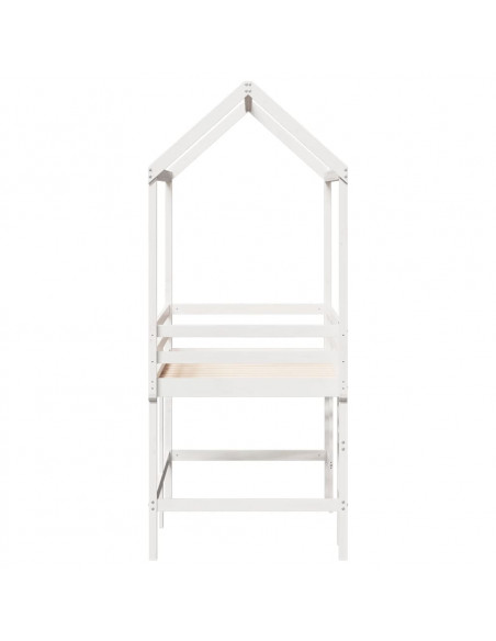 Letto Soppalco con Scala e Tetto Bianco 90x200 cm Massello Pino