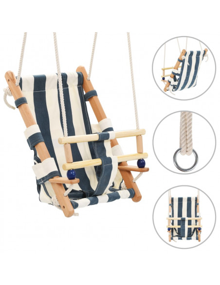 Altalena per Bambini con Cintura di Sicurezza Cotone Legno Blu