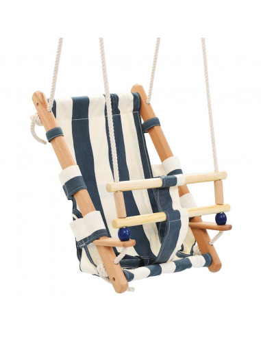 Altalena per Bambini con Cintura di Sicurezza Cotone Legno Blu