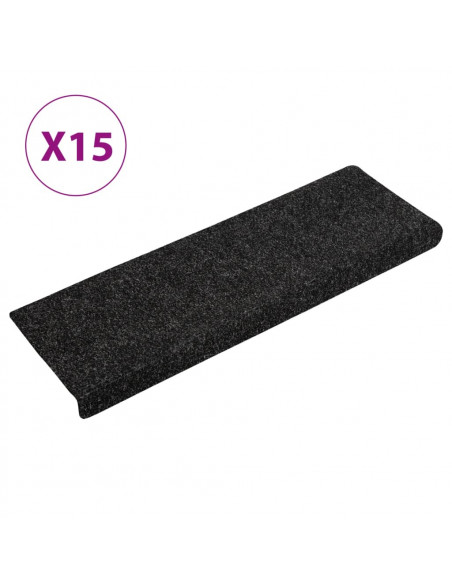 Tappetini per Scale Tessuto Agugliato 15 pz 65x21x4 cm Neri